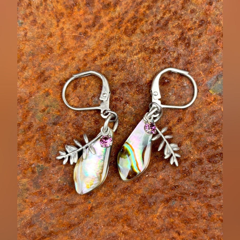 Vintage, Sterling Silver, Amethyst & Mother of Pearl, Dangle Earrings